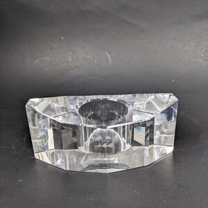 Oleg Cassini Crytal votive holder, modern geometric heavy crystal candle holder
